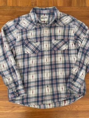 Ariat Men's Western Blue and White Plaid Button-Up Shirt